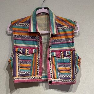 Vintage Southwestern Colorful Striped Sleeveless Vest 100% Cotton Size Small